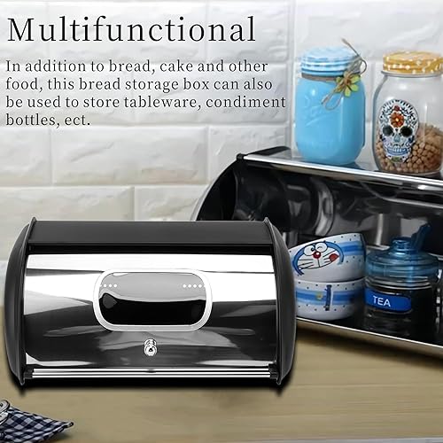 Miniatura 6 de Zerodis Panera de hierro de gran capacidad con tapa enrollable, contenedor de almacenamiento multifuncional para mostrador para la cocina del hogar