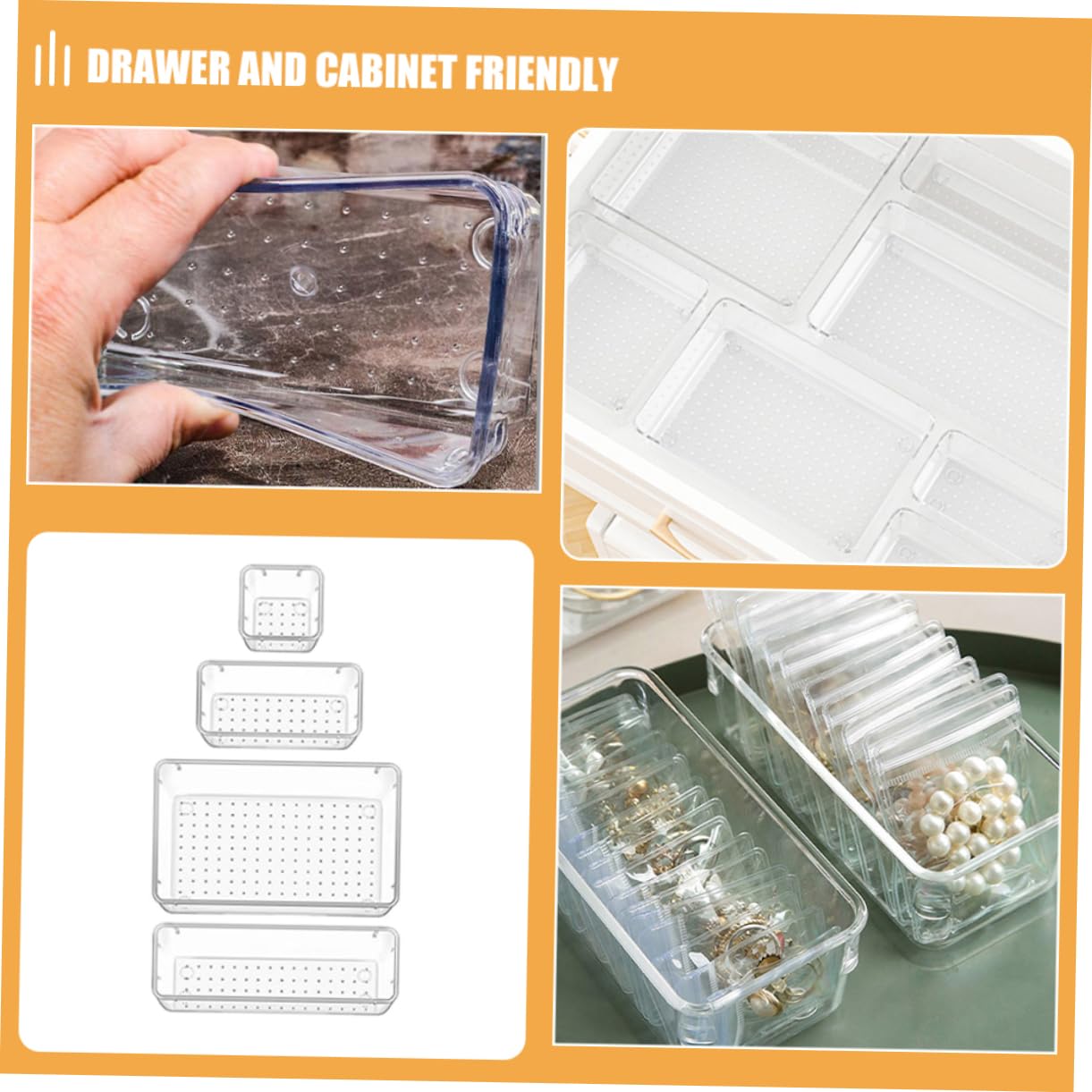 Organizzatore da Cassetto Trasparente Pet 15 Pezzi, 4 Misure | Cucina e Ufficio, Spazio Capiente e Facile da Pulire, Vassoi Modulari per Oggetti Vari