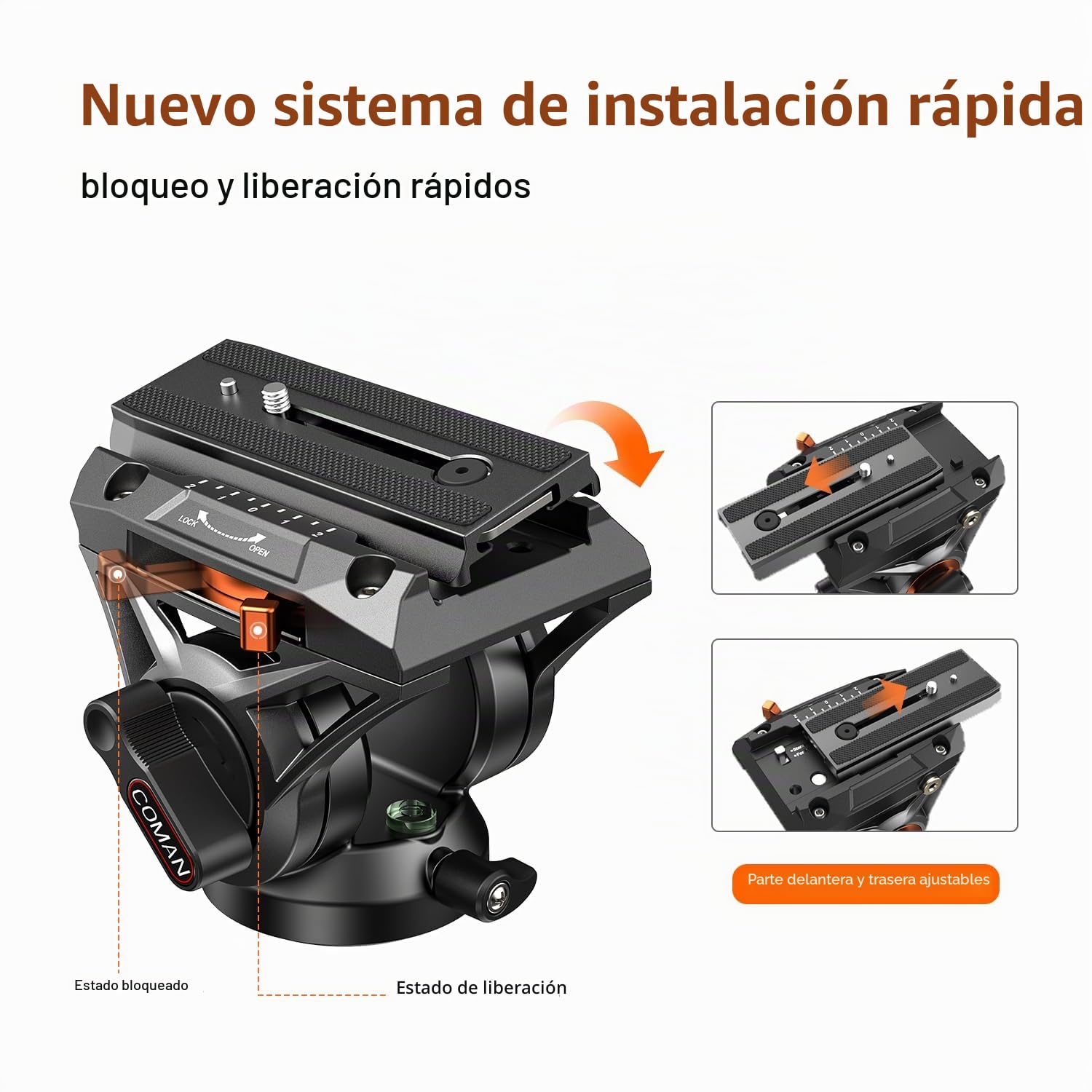 COMAN Trípode de cámara de 186cm Aluminio con cámara Tripod 360° Flexible Giro & +90°/-70° Inclinación, Trípode de vídeo Compatible con Cabezas dji RS, MAX Load 10 kg