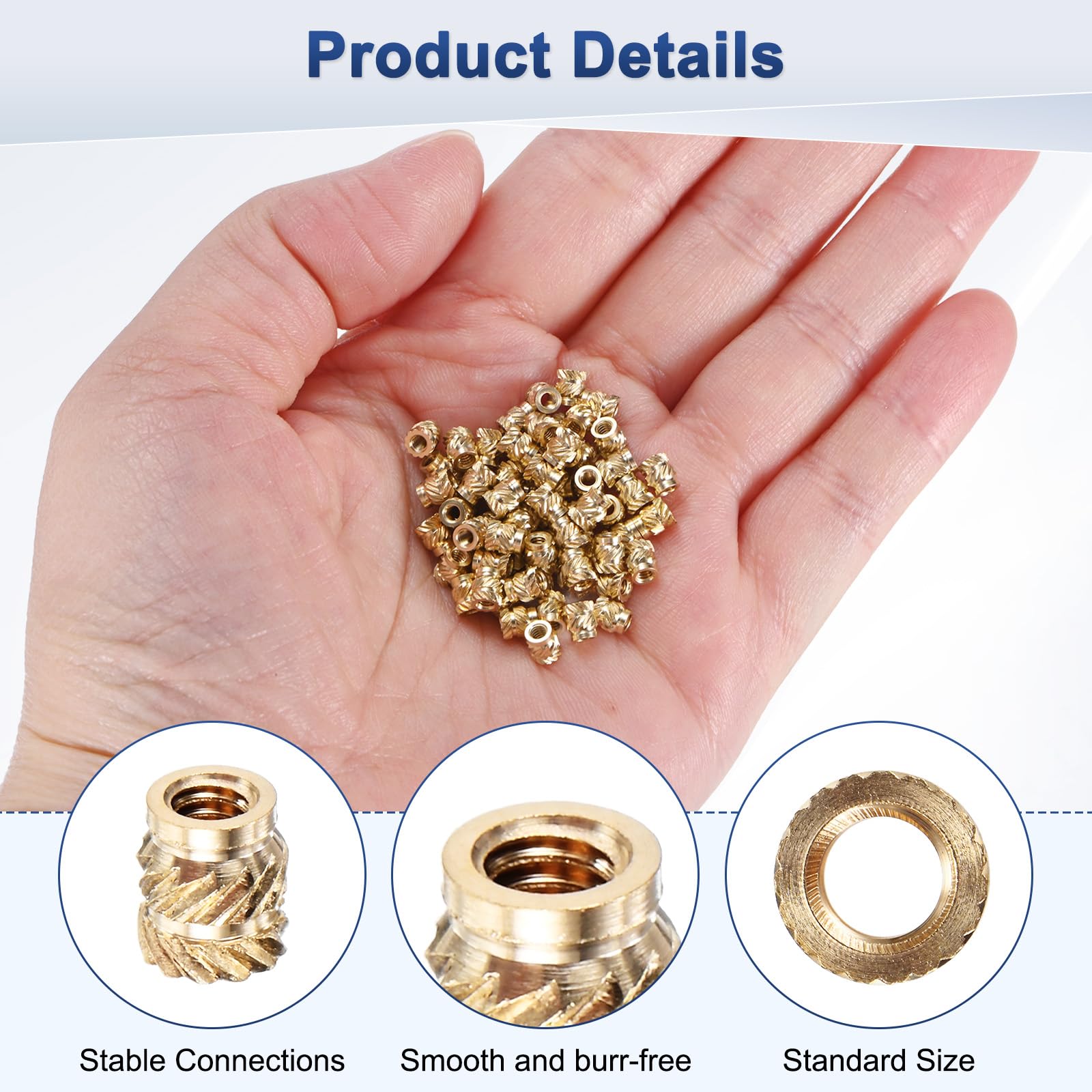 M METERXITY 100-Pack Threaded Inserts, M2 x 4mm L x 3.5mm OD Brass Heat Set Insert Nuts - Image 2