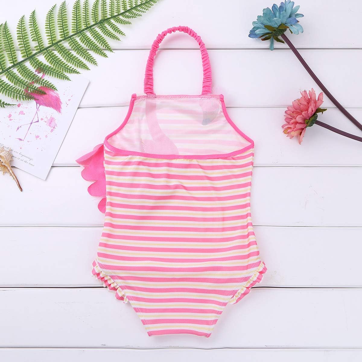 Alvivi Baby Girls Pink One Piece Halter Neck Flamingo Swimsuit Ruffle Hem Swimwear Bathing Suit