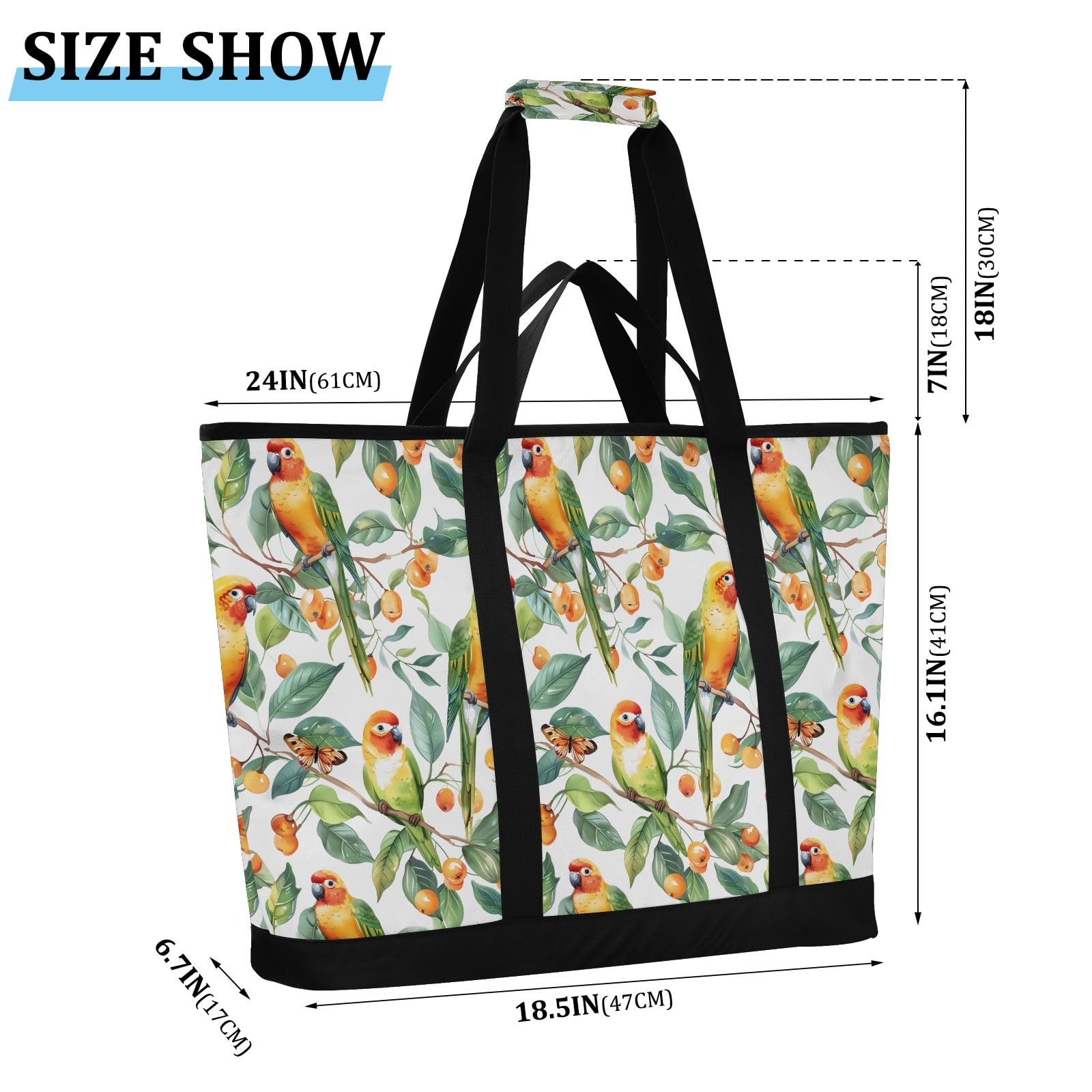 Retro Little Parrots Prints - Bolsa térmica térmica reutilizable con cremallera, bolsa térmica grande portátil para viajes o camping