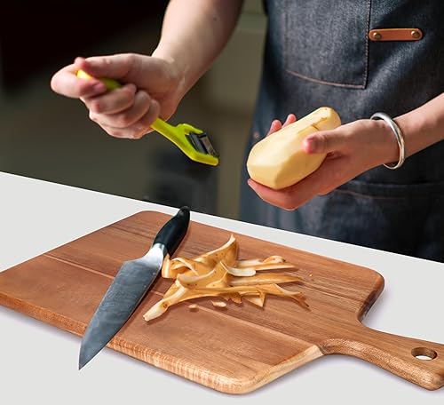 Miniatura 2 de Tabla de cortar de madera de acacia con asa, el mejor queso para charcutería, tabla de cortar de madera para carne, pan de verduras, fruta, tabla de