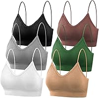 PAXCOO 6-Pack Women's Padded Bralettes & Sports Bras - Seamless Wire-Free V-Neck Cami Bras for Comfort
