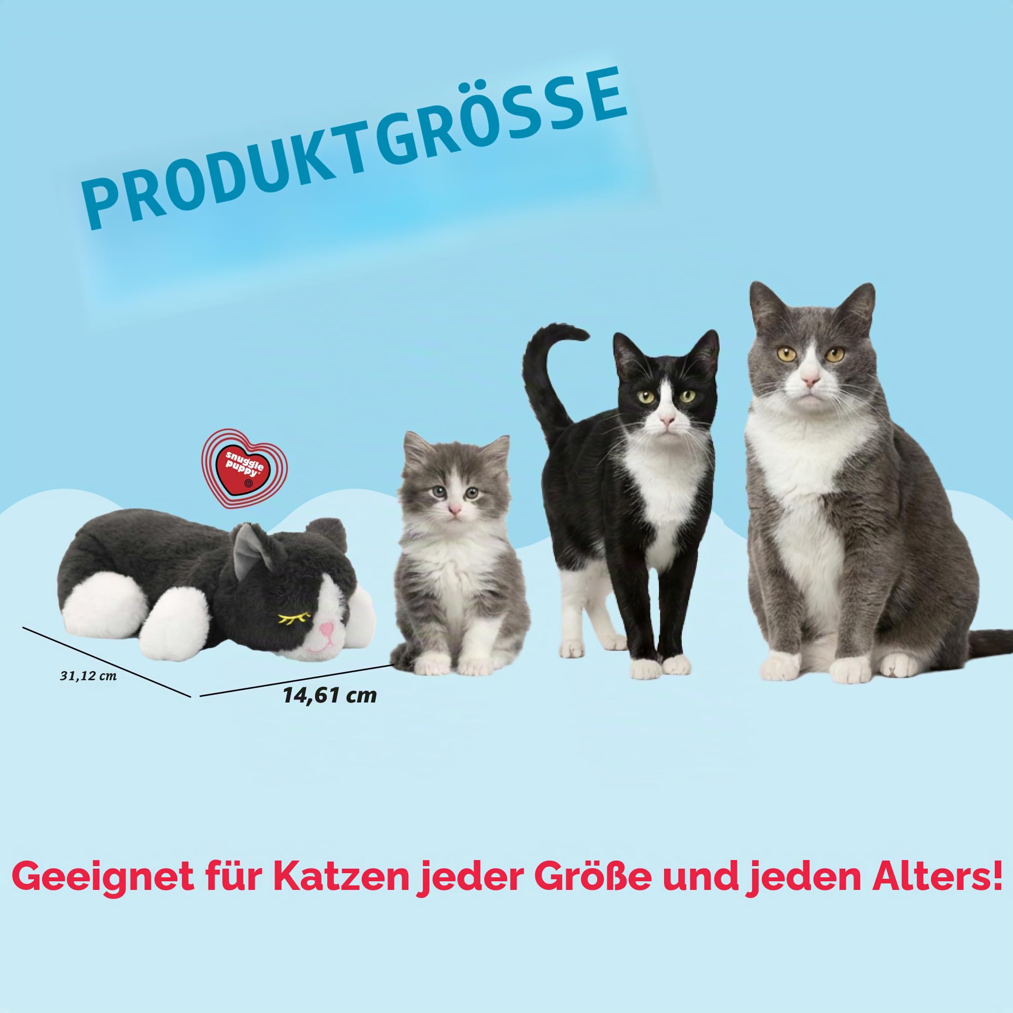 Snuggle Kitty Heartbeat Katzenspielzeug für Kätzchen und Katzen, mit echtem Puls und Wärmekissen, beruhigende Schlafhilfe bei Katzenangst, New Kitten Essentials – Grau und Weiß