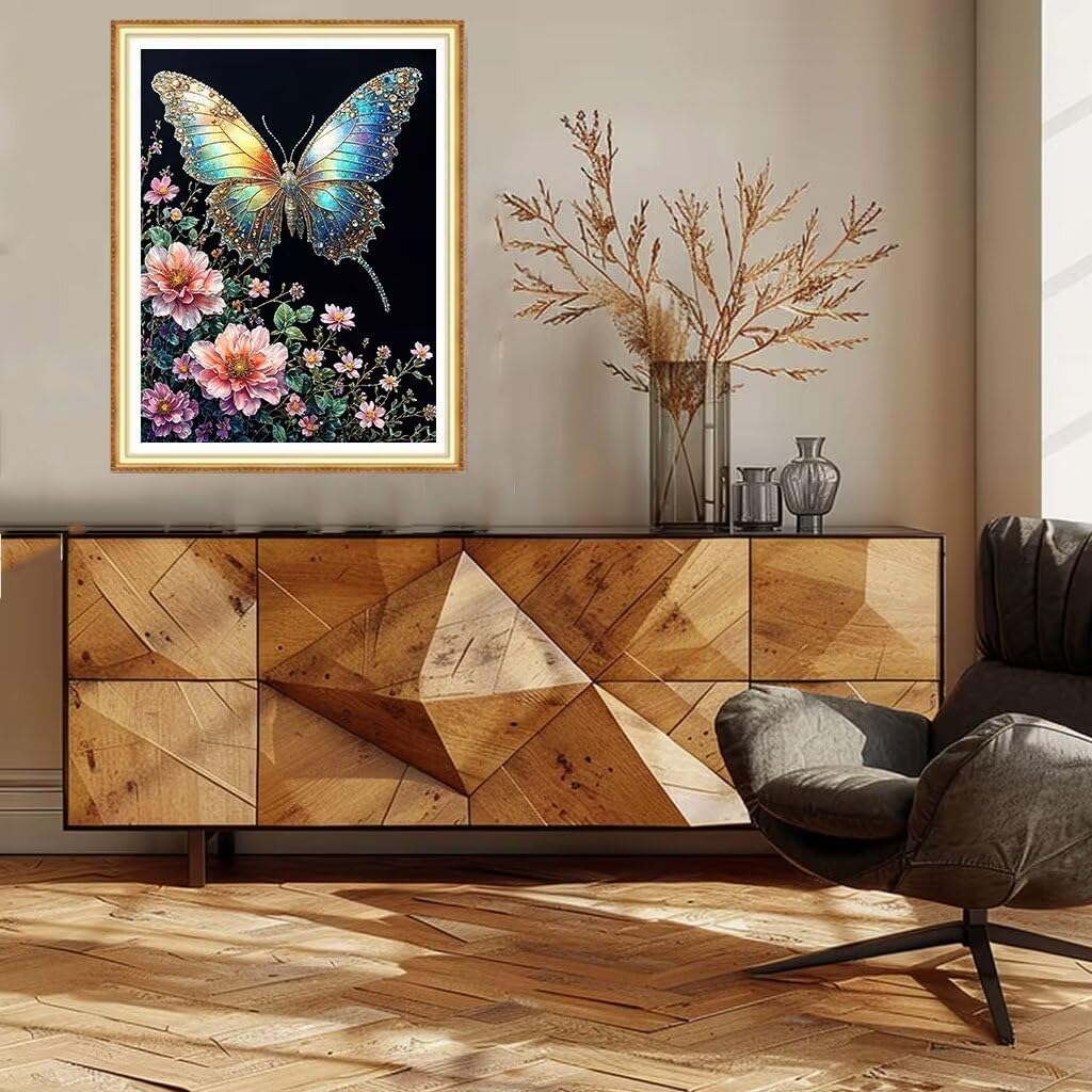 ペイントバイナンバー花 蝶 数字油絵 DIY数字塗り絵 ペイントバイナンバーDIY大人油絵の芸術工芸品 番号絵画 キット含むけ ブラ