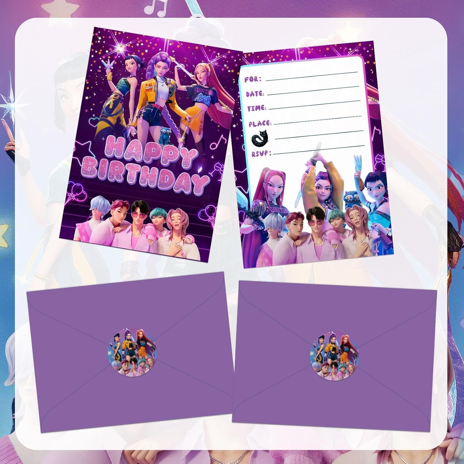 36PCS Kpop Party Invitations Birthday Invitations(12 Cards + 12 Envelopes + 12 Stickers), Party Invites Supplies