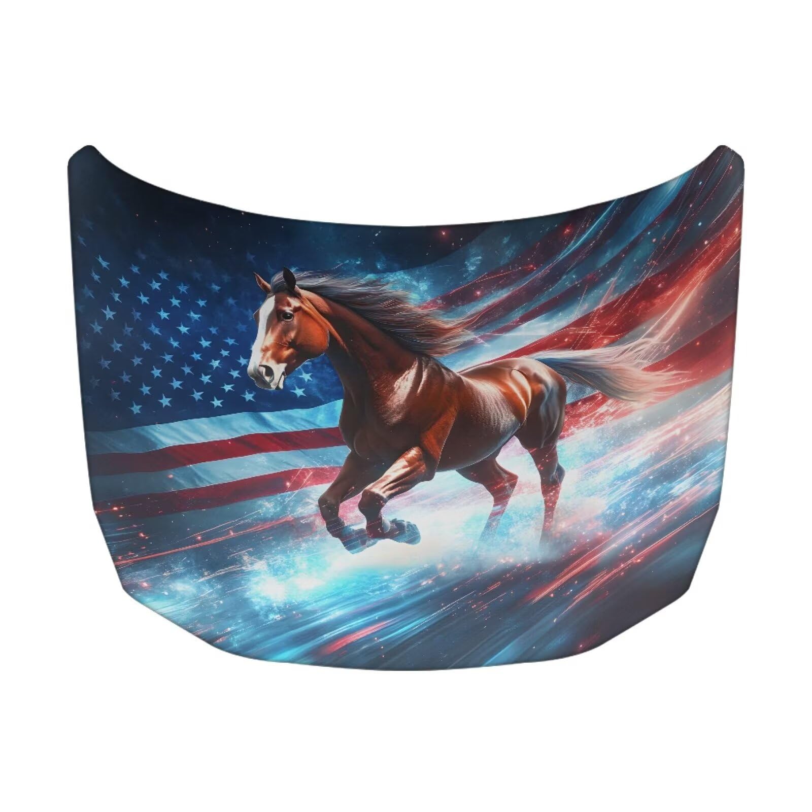 Car Hood Cover Car Hood Protector American Flag Horse Waterproof Universal Automotive Exterior Accessories Patriotic Decorations for Compact Vehicles Sedans Trucks SUVs Pickup (59×39 Inch)