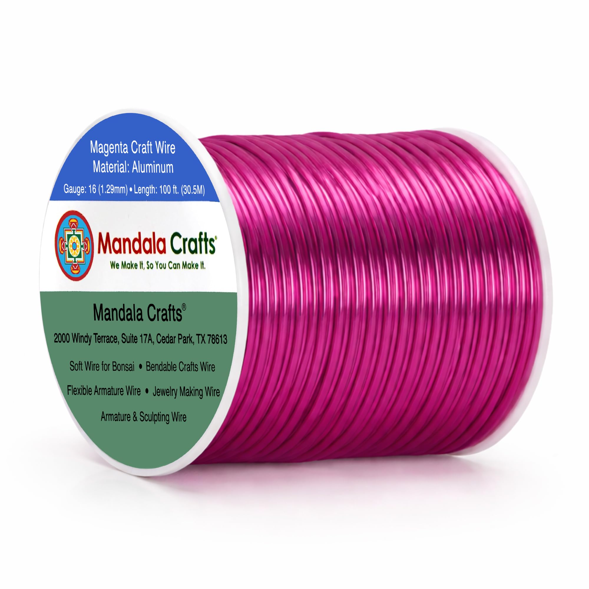 Mandala Crafts 16 Gauge Magenta Anodized Aluminum Craft Wire, 100 FT