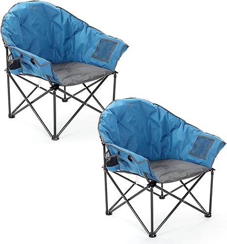 Miniatura 13 de ARROWHEAD OUTDOOR Silla de camping plegable de gran tamaño con bolsillo, portavasos, portátil, acolchada, luna, redonda, platillo, soporta 330 Azul