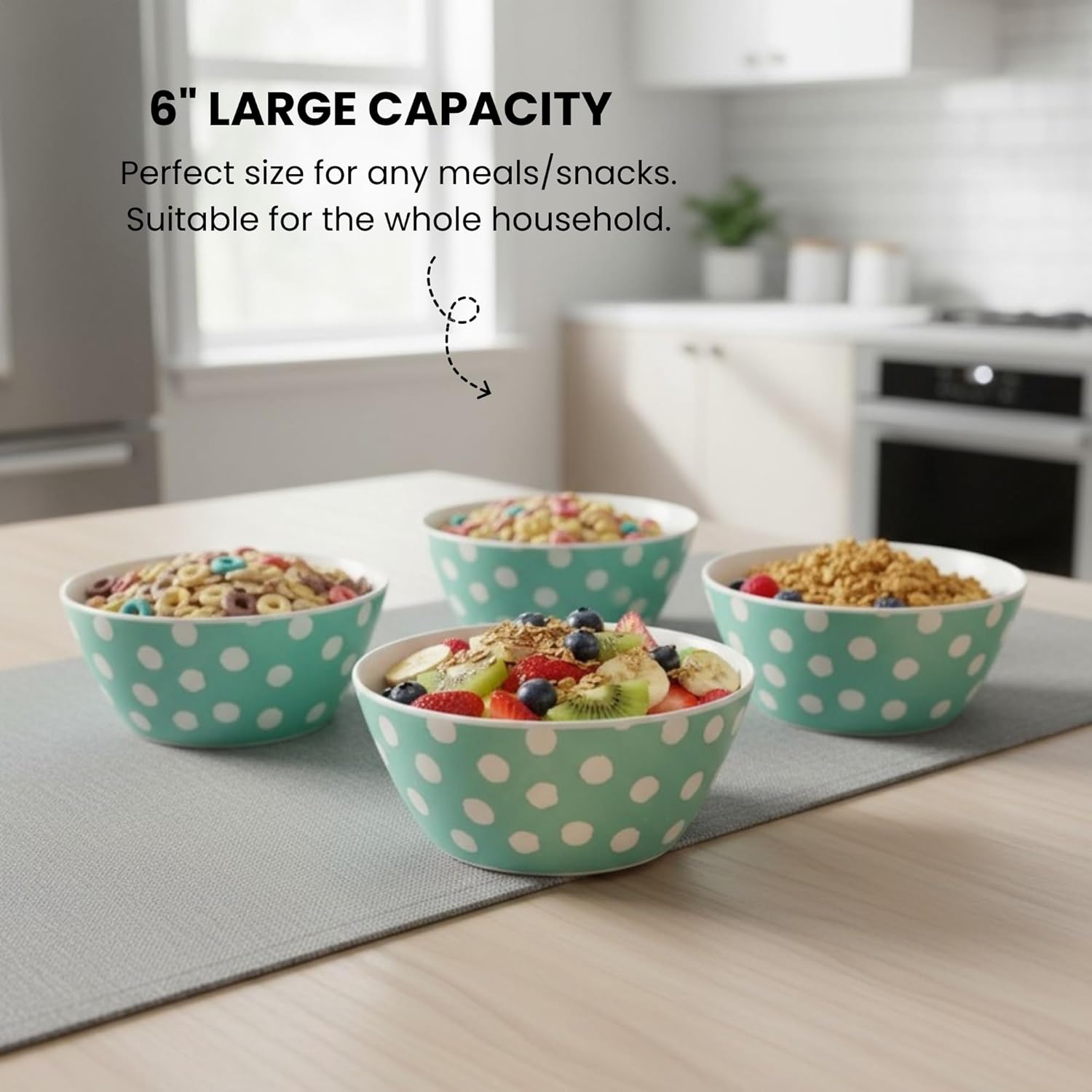Bamboo Bowl Set of 4 – 6-Inch, 20 oz Deep Cereal & Snack Bowls for Kids and Toddlers – BPA-Free, Dishwasher Safe, Lightweight Alternative to Plastic or Ceramic