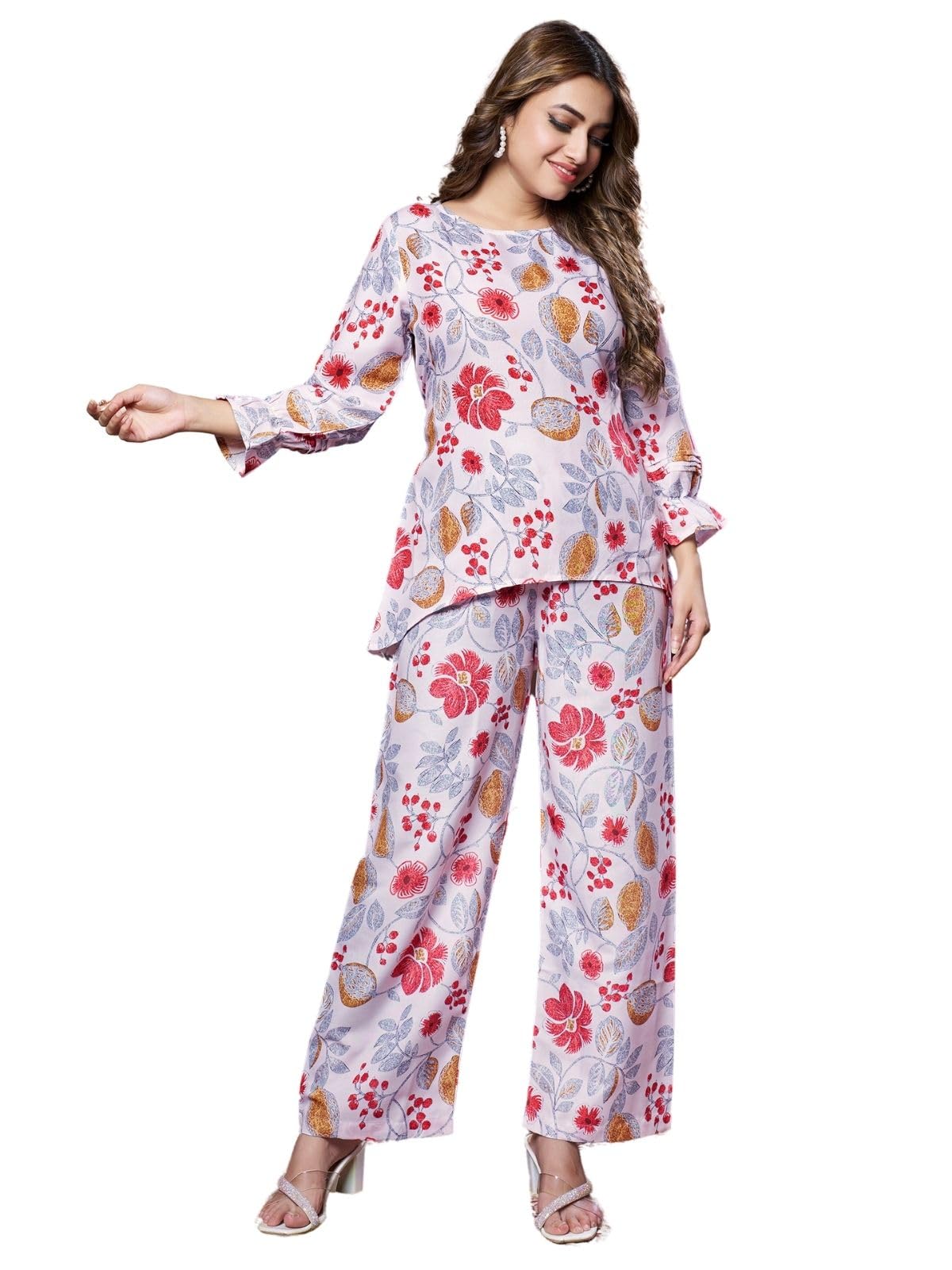 Greciilooks Women Rayon Printed Kurta Set (Gl-W1975&Tr983-2Xl-White)