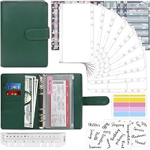 Mlife Budget Binder Set - 28pcs Leather Ring Binder Notebook with Clear Cash Envelopes,Budget Sheets and Label Stickers,Cash Organizer Money Saving Binder for Travel and Diary Dark Green
