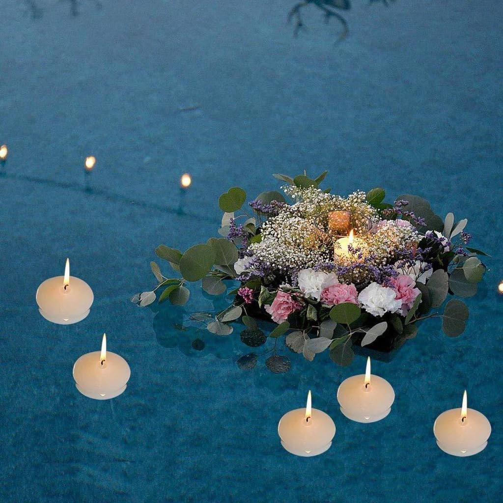 2Pcs White Floating Candle Unscented Dripless Tealights Wax Discs for Wedding Decoration Pool Centerpieces Parties Decor