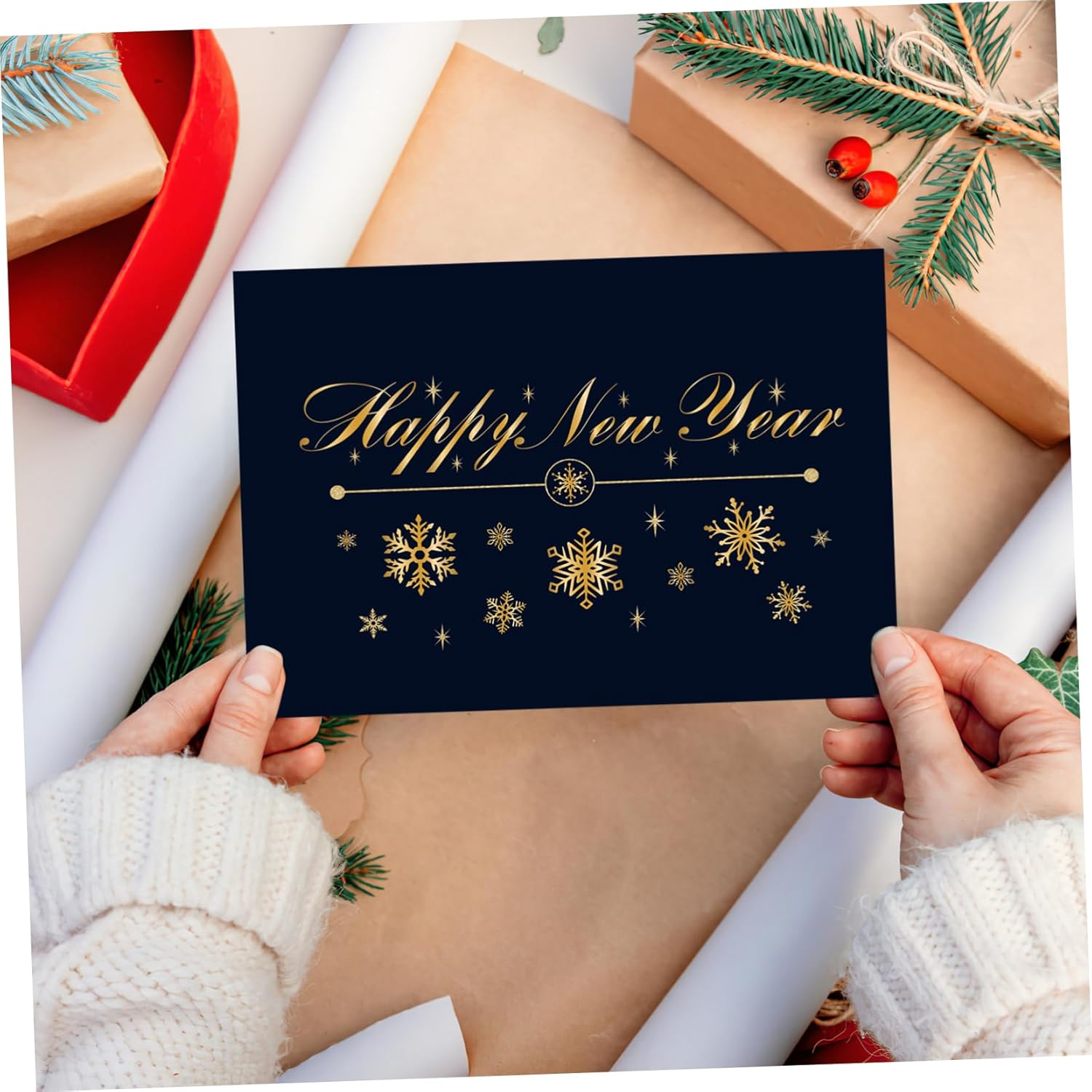 Happy New Year Card: 2022 30 Pack Golded Holiday Greeting Fold Cards Set with Envelopes for Christmas and New Year Presents 5 inch x 7 inch