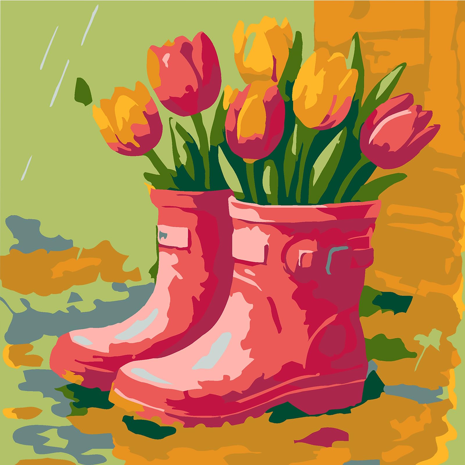 Tulips DIY Paint By Numbers Kit on Canvas 20x20cm with Frame Paint by Numbers Kits Drawing Paintwork for Beginners Adults Gift Home Wall Decor