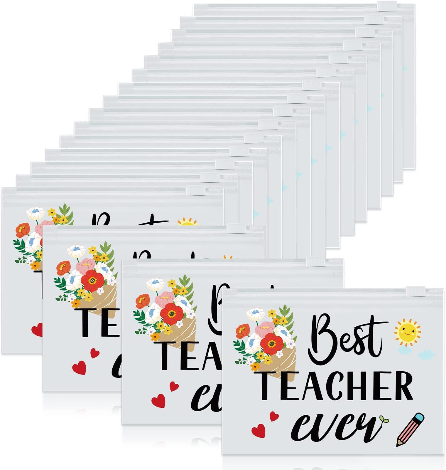 Cunno 60 Pcs Teacher Appreciation Gifts Bulk Small Waterproof Makeup Toiletry Bag Pouch Cosmetic Pencil Bag Thank You Gifts for Women Men Travel Graduation Season Supplies(Best Teacher Ever)