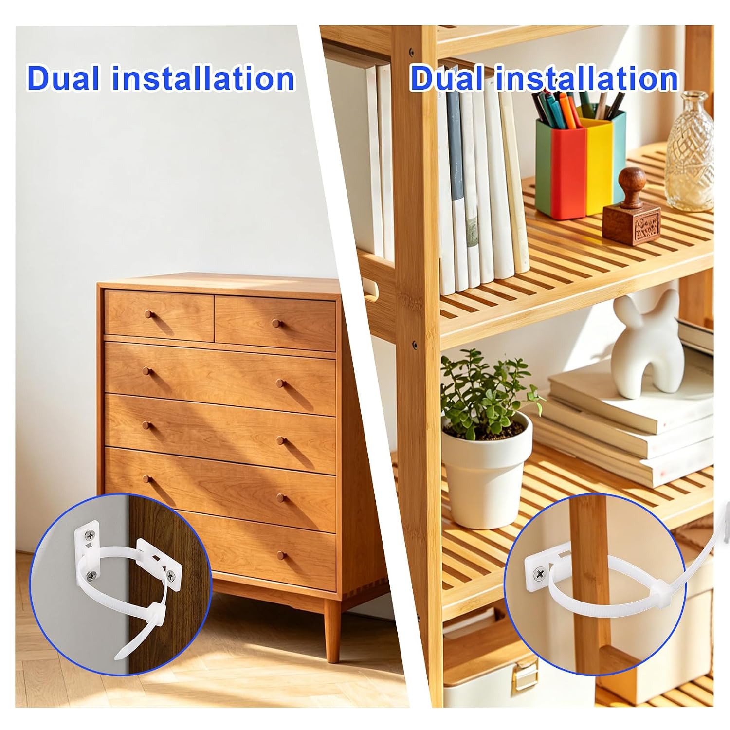 8pcs Anti Tip Furniture Anchors for Baby Proofing, Wall Anchor Cabinet Strap to Secure Safety Dresser or Bookshelf to Wall Mount Fasteners Room Essential for Child Toddler & Pet Protection