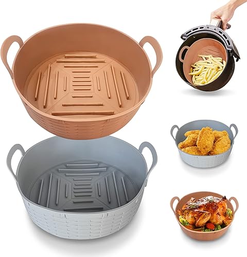 Paquete de 2 forros de silicona para freidora de aire de 3, 4, 5 cuartos de galón, redondos, reutilizables, forro de silicona para freidora de aire