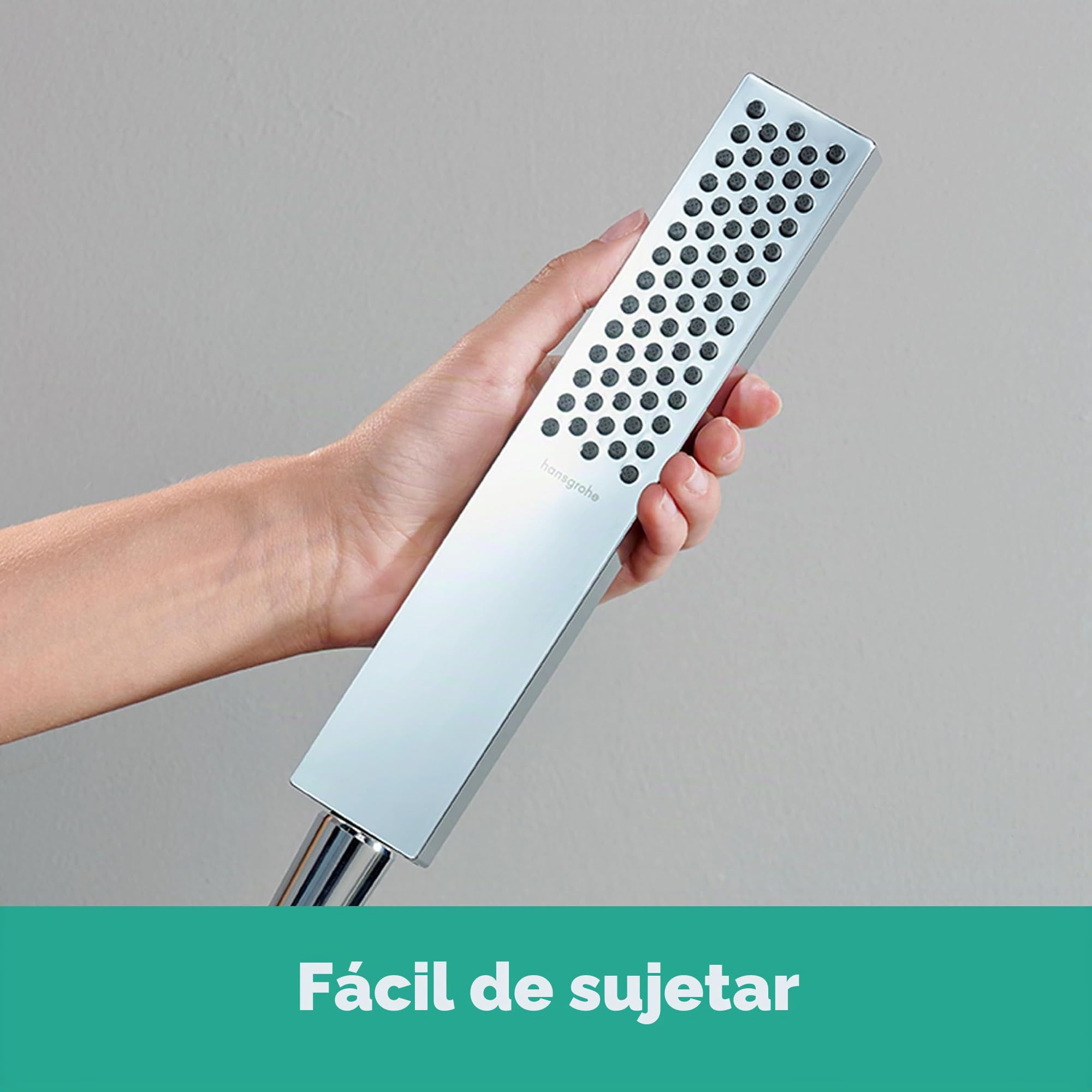 hansgrohe Pulsify E - ducha de mano ahorro de agua 9 l/min (EcoSmart), alcachofa de ducha con1 tipo de chorro, cabezal de ducha rectangular (100 x 25 mm), con sistema antical, cromo, 24320000