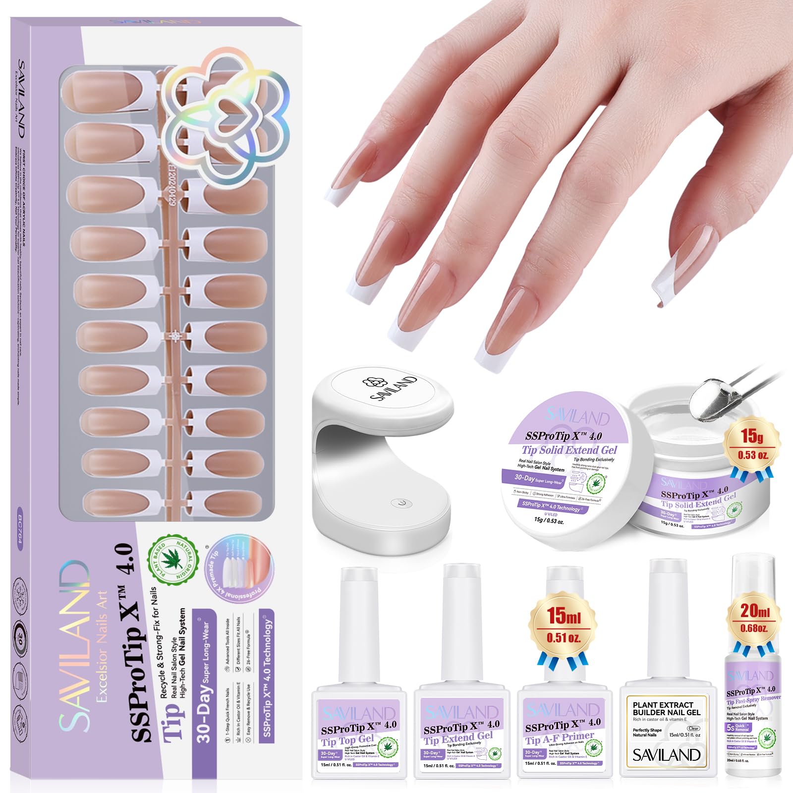 SAVILAND Press On Nails For Women: Gel Nail Kit Soft Gel Long Square Press Ons Nude Fake Nails 16 Sizes Long Lasting with Solid Nail Glue and Remover