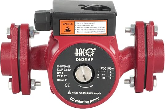 BACOENG 110V Flanges Hot Water Recirculating Pump, 3-Speed Switchable NPT 1" Circulation Pump for Water Heater, Hydronic Radiant Heating, Red
