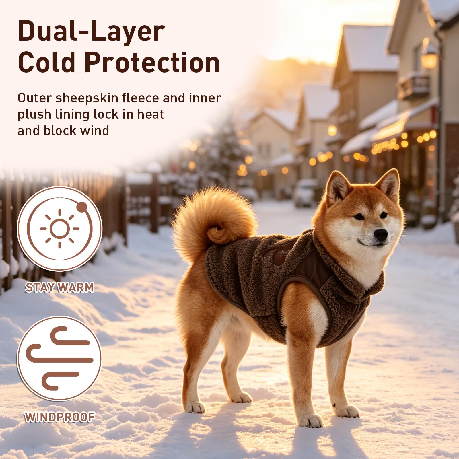 Abrigo de invierno para perro, chaqueta de forro polar para perros pequeños, marrón, L | Ropa de abrigo para cachorros, ropa para mascotas, forro de felpa