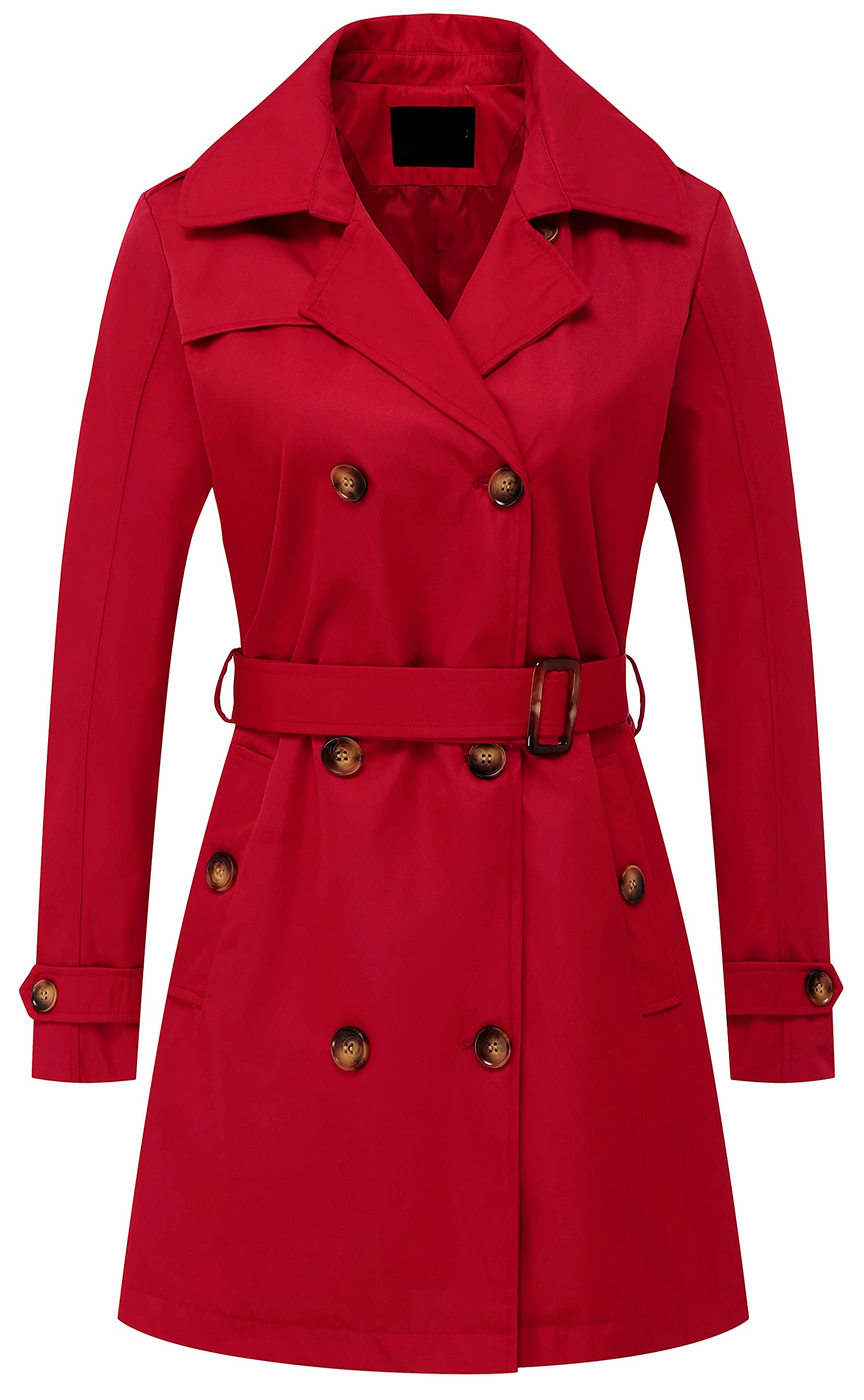 Chrisuno Womens Double Breasted Trench Coats Mid-Length Belted Overcoat Long Dress Jacket with Detachable Hood
