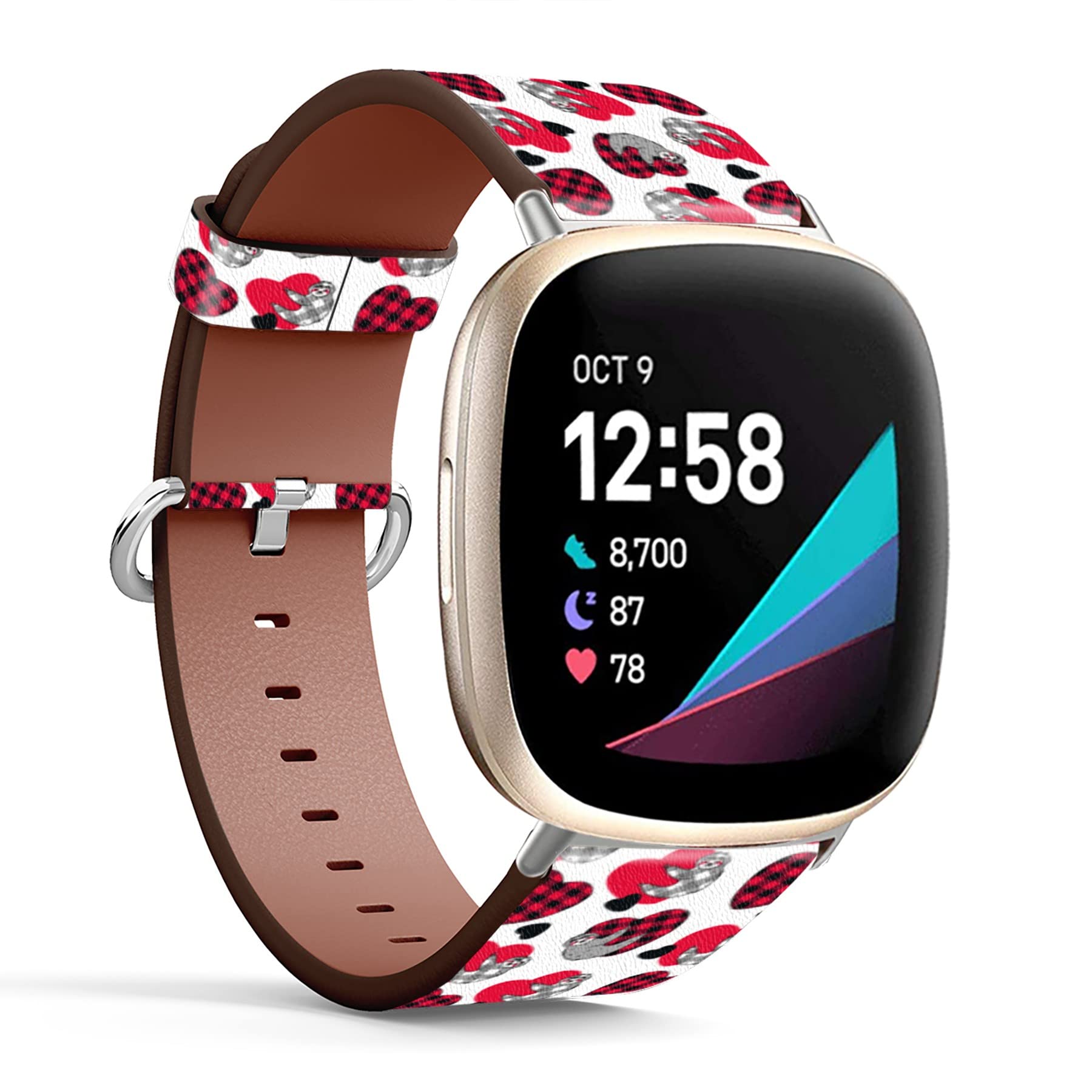 Mingdao Compatible with Fitbit Versa 4 / Versa 3 / Sense 2 / Sense Patterned Leather Replacement Band (Cartoon Sloth and Hearts Valentine)