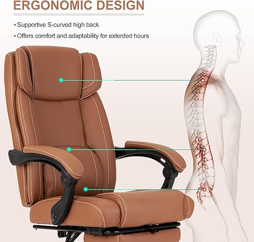 Miniatura 7 de Silla de oficina reclinable con reposapiés, silla ergonómica de escritorio de oficina en casa con soporte lumbar, silla de cuero ejecutivo grueso