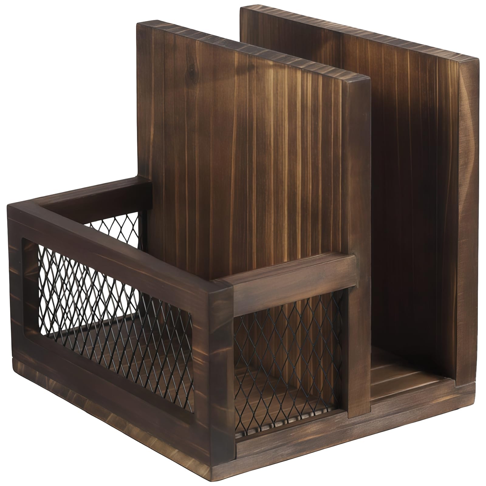 Packool Farmhouse Napkin Holder, Rustic Napkin Salt and Pepper Holder for Table, with Metal Mesh, Great for Kitchen or Dining Table, Wooden Napkin Holder for Table, Salt and Pepper Holder