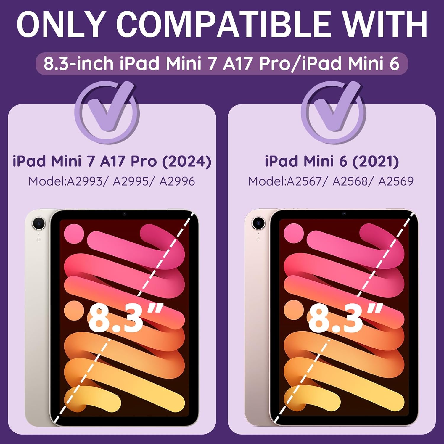 Compatible with iPad mini 7 Case(A17 Pro) 2024 iPad mini 6 Case 8.3 Inch 2021,Pencil Holder Soft Back Auto Sleep/Wake Cover Women Men Girls Cute-White Grey Leopard Cheetah D9-Gray White iPad Mini 6