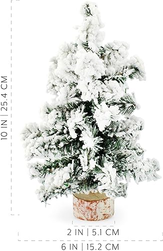 Miniatura 6 de AuldHome Mini árboles de Navidad (paquete de 3, 10 pulgadas, flocados) decoración navideña de mesa de pino canadiense