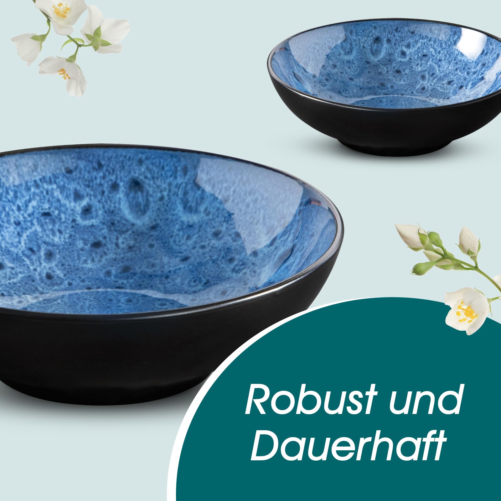 Steingut Geschirr Set, vancasso BUBBLE Tafelservice 12 Personen, Geschirrset 6/12 Personen aus Steingut, 48-tlg modernes Teller Set und Schalen Set