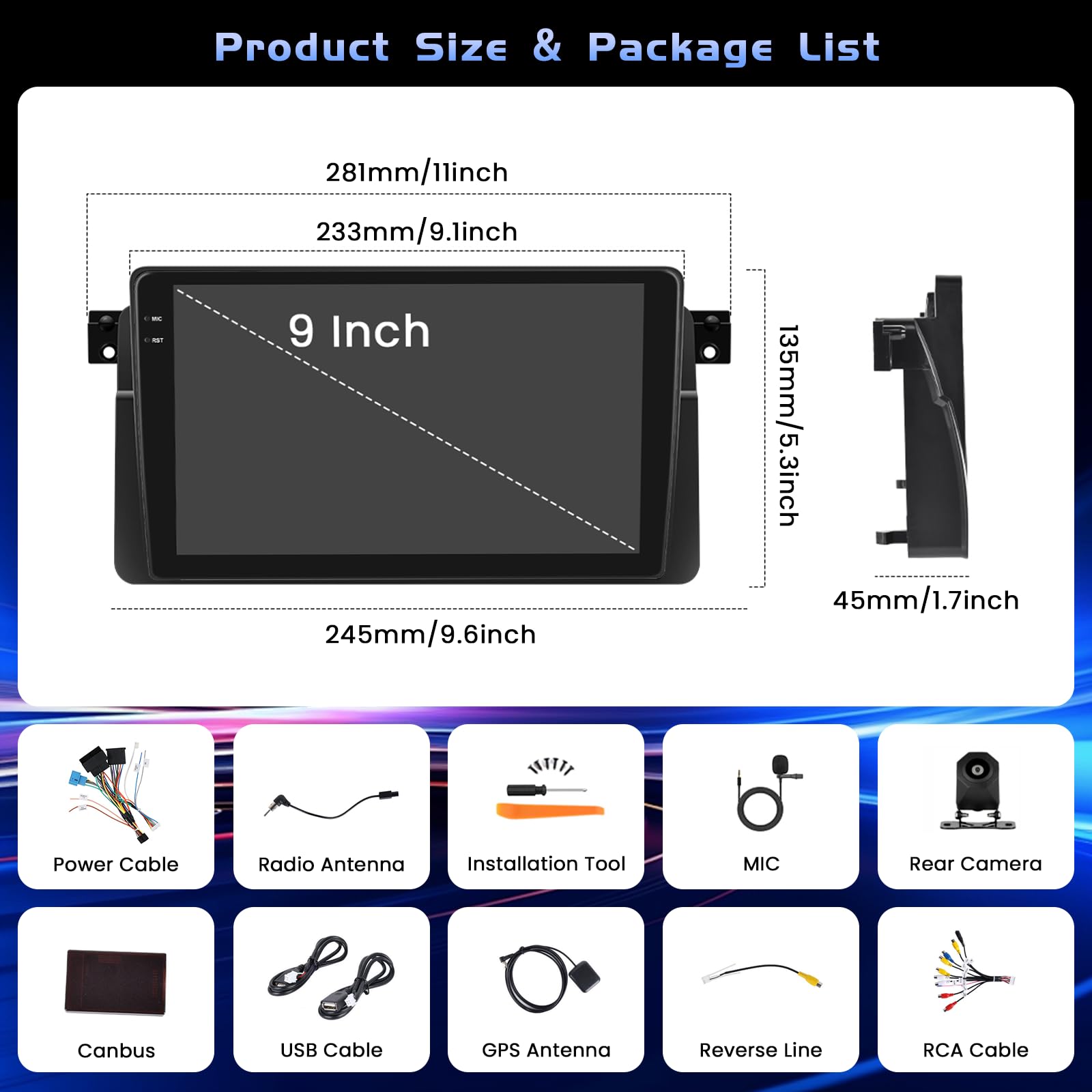 Hikity 4+128G Android Autoradio pour BMW E46 1999-2005 sans Fil Carplay, 9 Pouces Incell écran Tactile pour Voiture avec Bluetooth 5.0/GPS/FM/RDS/EQ/SWC/Caméra de Recul