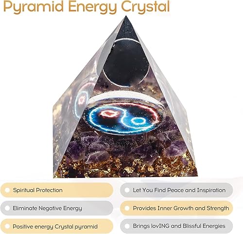 Miniatura 7 de Pirámide de cristal Orgonita Cristales de flor de vida Obsidiana y Amatista Energía Curativa Generador para protección, meditación y equilibrio