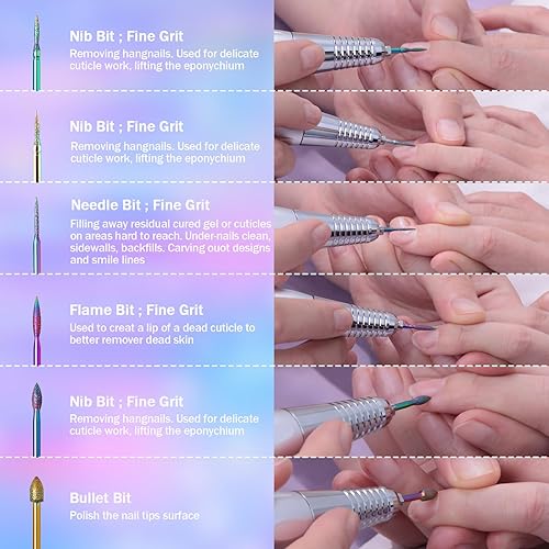 Miniatura 4 de 16 brocas de uñas con soporte de cuero portátil, brocas de 332 pulgadas para juego de uñas, brocas profesionales de carburo de tungsteno de cerámica