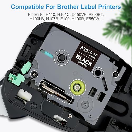 Miniatura 3 de Absonic Tz-335 Cinta de etiquetas blanca sobre negra compatible con Brother Tze-335 P Touch Label Tape Tze Tz 0.472 in 0.47 Laminado Negro para
