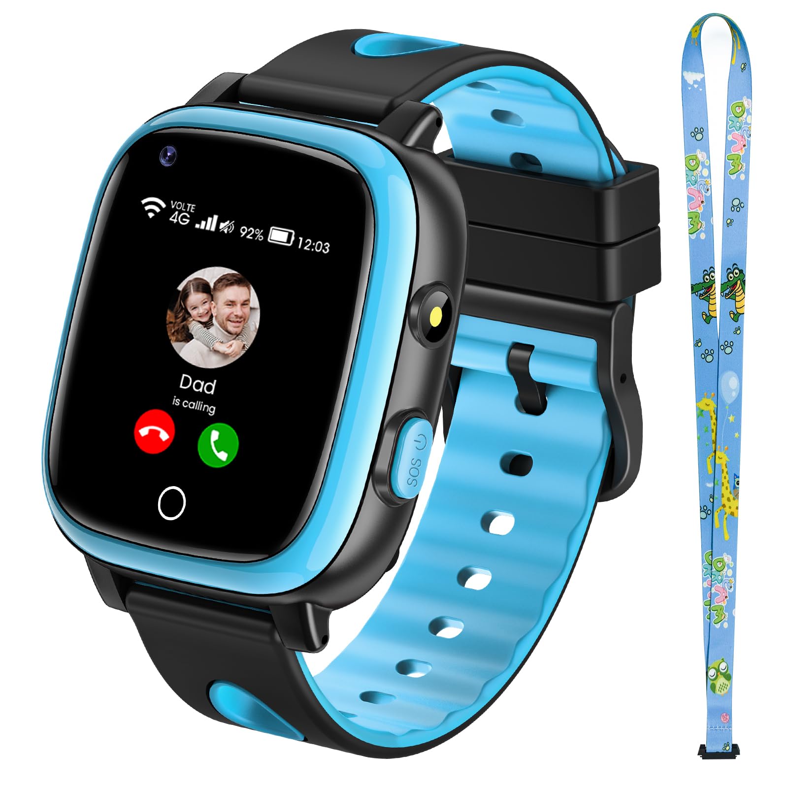 4G Reloj Inteligente Niño con Videollamadas y Teléfono, SOS, GPS, Smartwatch Niñas con IP68 Impermeable, Chat de Voz, Modo Escuela, Linterna, Podómetro, Regalo para Niños y Niñas, Azul