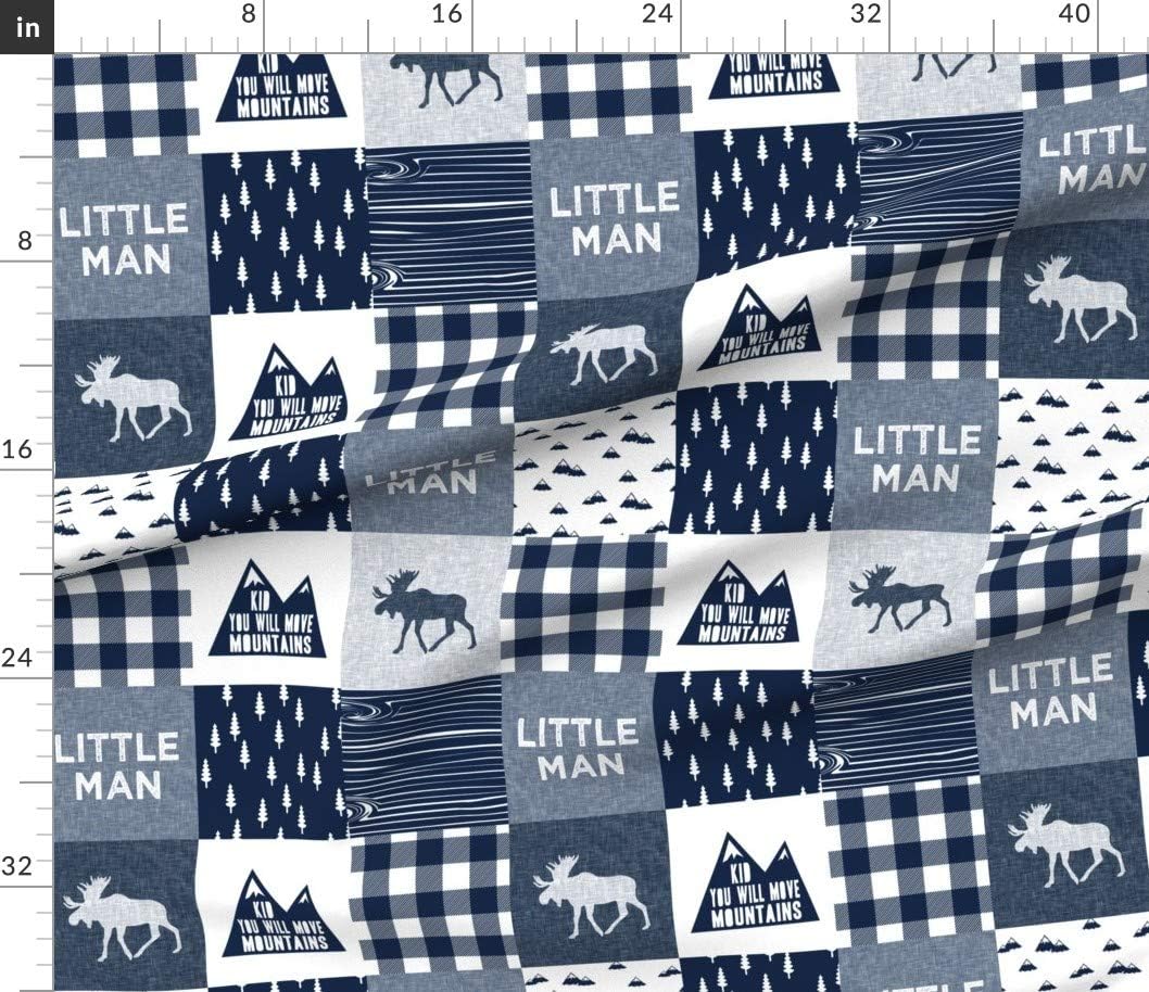Spoonflower Fabric - Navy Moose Little Man Kid You Will Move Mount Patchwork Trendy Baby Printed on Petal Signature Cotton Fabric Fat Quarter - Sewing Quilting Apparel Crafts Decor