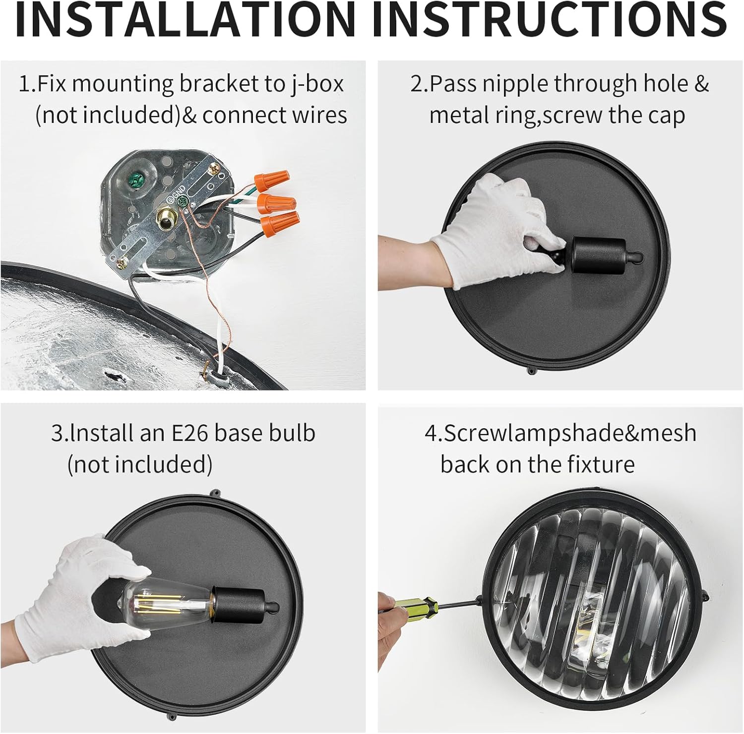 2Pcs Outdoor Round Bulkhead Light Flush Mount Ceiling, 9.5'' Waterproof Sauna Light Exterior Wall Light Fixtures with Black Aluminum Housing and Thickened Glass, for Deck, Cabin, Porch