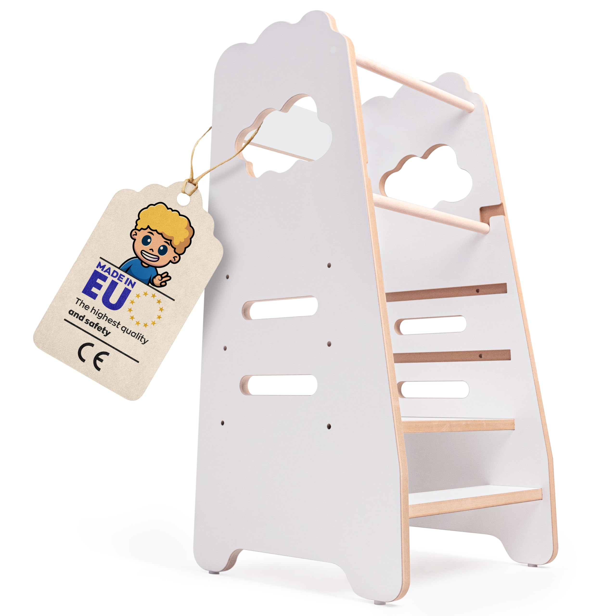 MISIOO Lernturm Ab 1 Jahr - Learning Tower - Höhenverstellbar Montessori Lernturm mit Kippschutz - Massiv und Stylisch - Hergestellt in der EU inkl. Montagezubehör - 89,5 x 41 x 41 cm