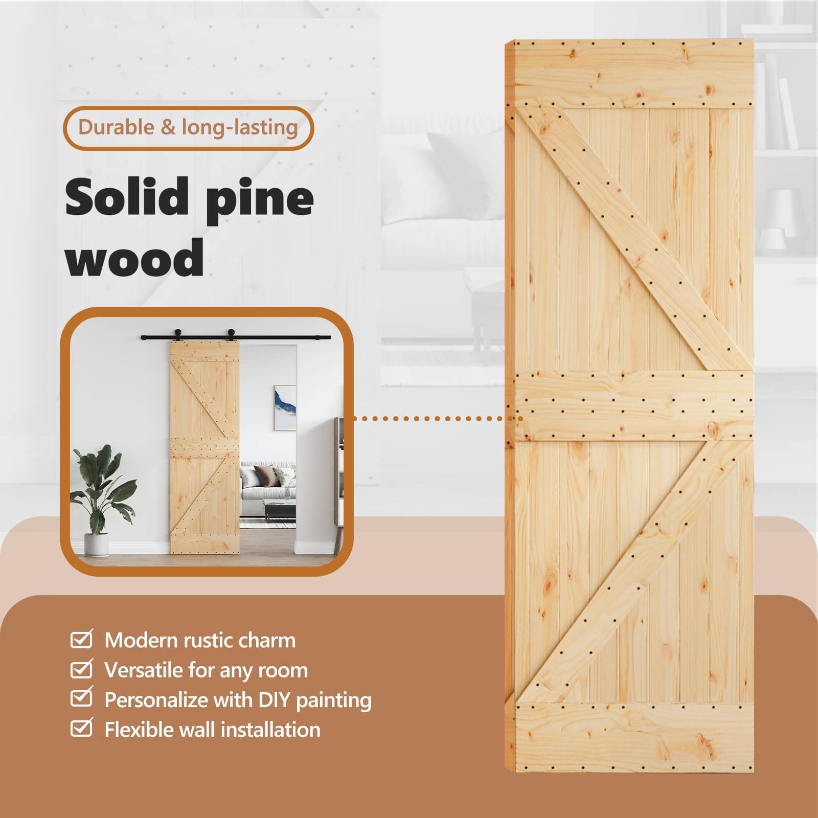 vidaXL Porte NARVIK Naturel 70 x 210 cm Bois de pin massif, Porte rectangulaire moderne, en pin massif, gain de place, séparation de pièces pratique, design contemporain