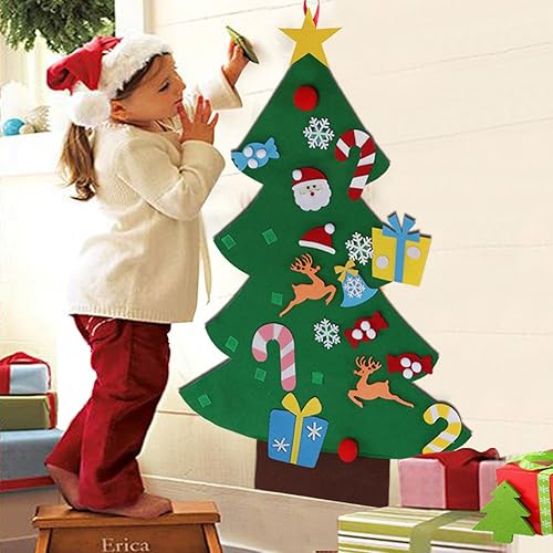 Miniatura 5 de AerWo Juego de árbol de Navidad de fieltro para bricolaje + 26 adornos desmontables, regalos de Navidad para colgar en la pared para niños para