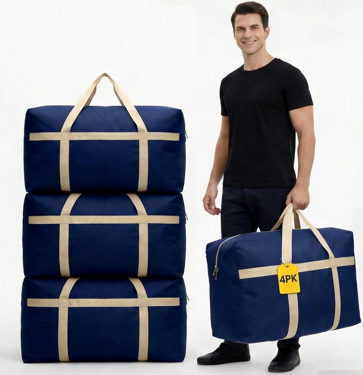 4Pack Home Organization Storage Bags For Clothes,Big Volume Moving Bags For Comforters,Bedding, Pillows and Blanket, Storage bags with Strongh Zippers for Space Saving, Light Weight and Reusable