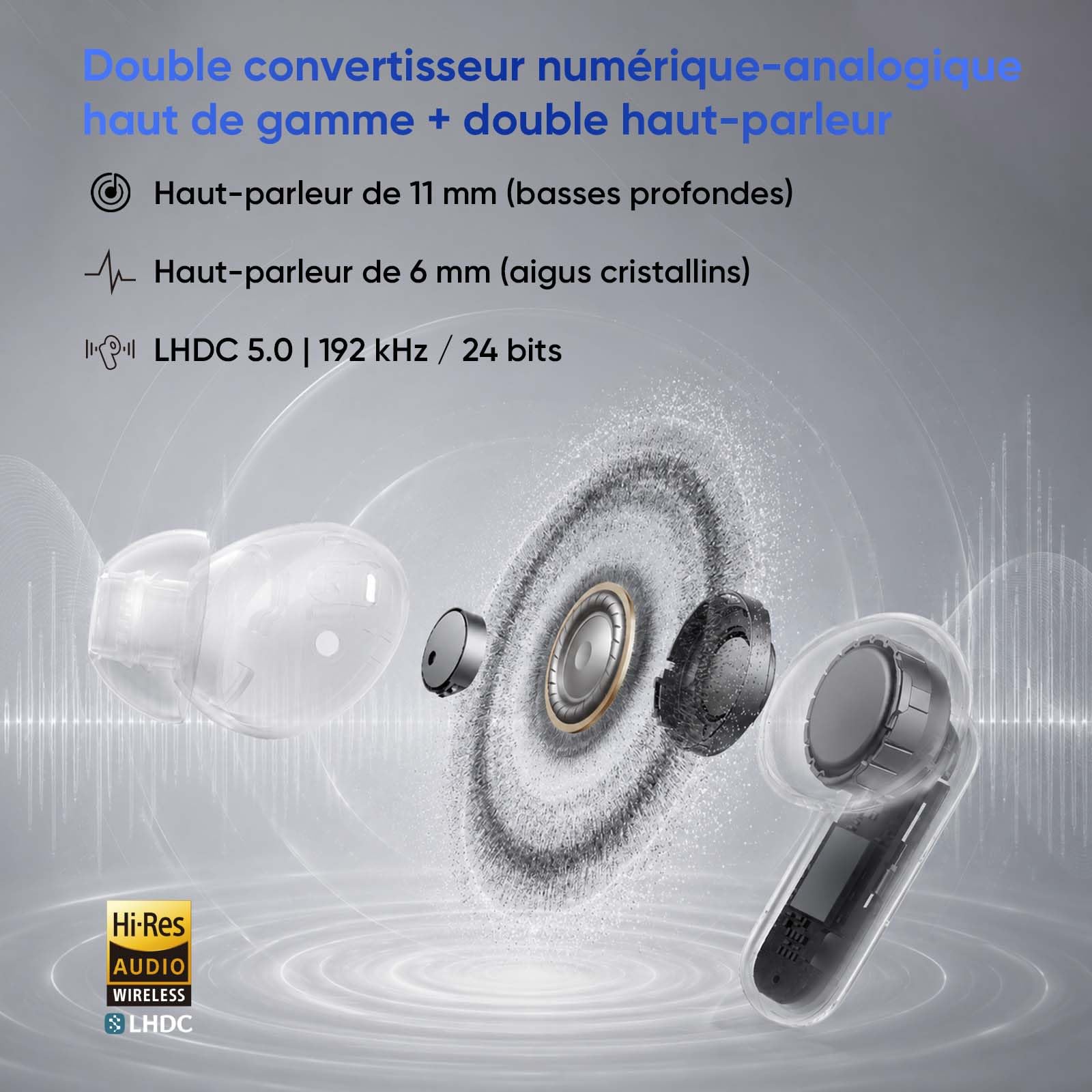 realme Buds Air 8 Pro Écouteurs Bluetooth sans Fil, Adaptative 55dB, Haut-parleurs 11mm+6mm Double DAC, Autonomie 50H, LHDC, Hi-Res Audio, Bluetooth 6.1, Réduction Bruits Appels IA, IP55, Noir