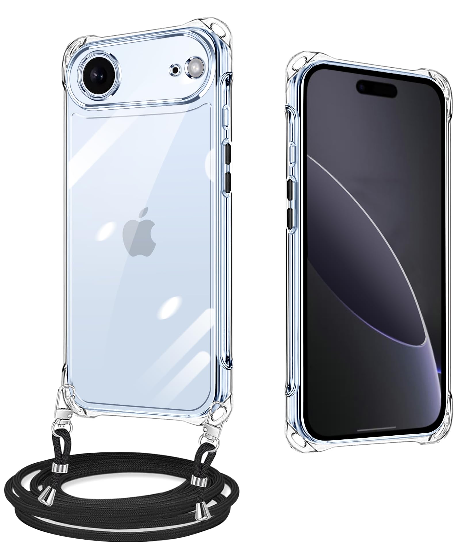 iPhone Air 用 ケース アイフォン airケース クリア ネック ショルダー ストラップ付き アイフォンair カバー 耐衝撃 薄型 軽量 TPUスマホ シリコン カバー 紐付き 斜めがけ 織りストラップ付き 肩掛け 落下防止（透明）