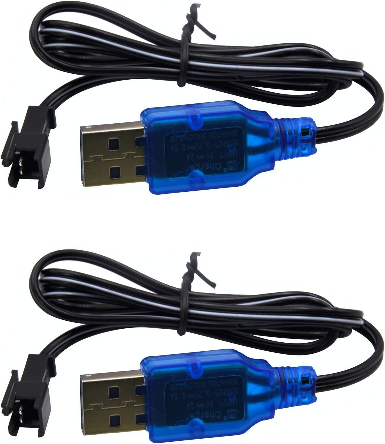 Blomiky 2 Pack 3.7V USB Charger Cable with SM-2P Plug Connector for Mini RC Amphibious Stunt Car Boat Trucks 1S Li-ion and Li-Po Battery / 3.7V USB 2