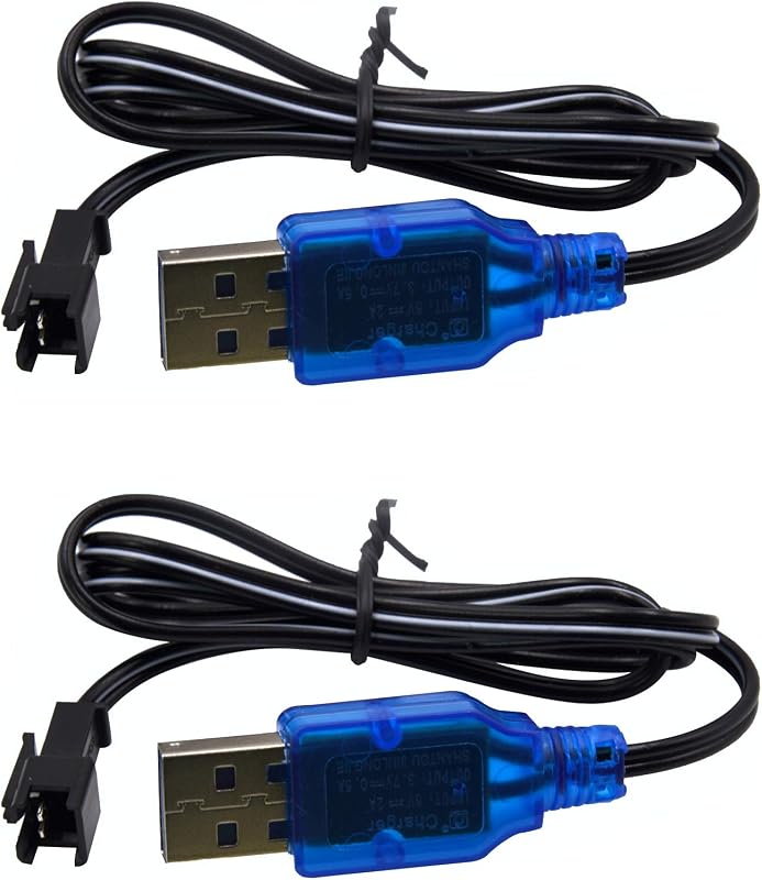 2 Pack 3.7V 0.5A Lithium Battery Charge Cable with SM-2P Black Plug for Some Kind of Mini RC Amphibious Stunt Car Boat Trucks 1S Li-ion and Li-Po Battery / 3.7V USB 2
