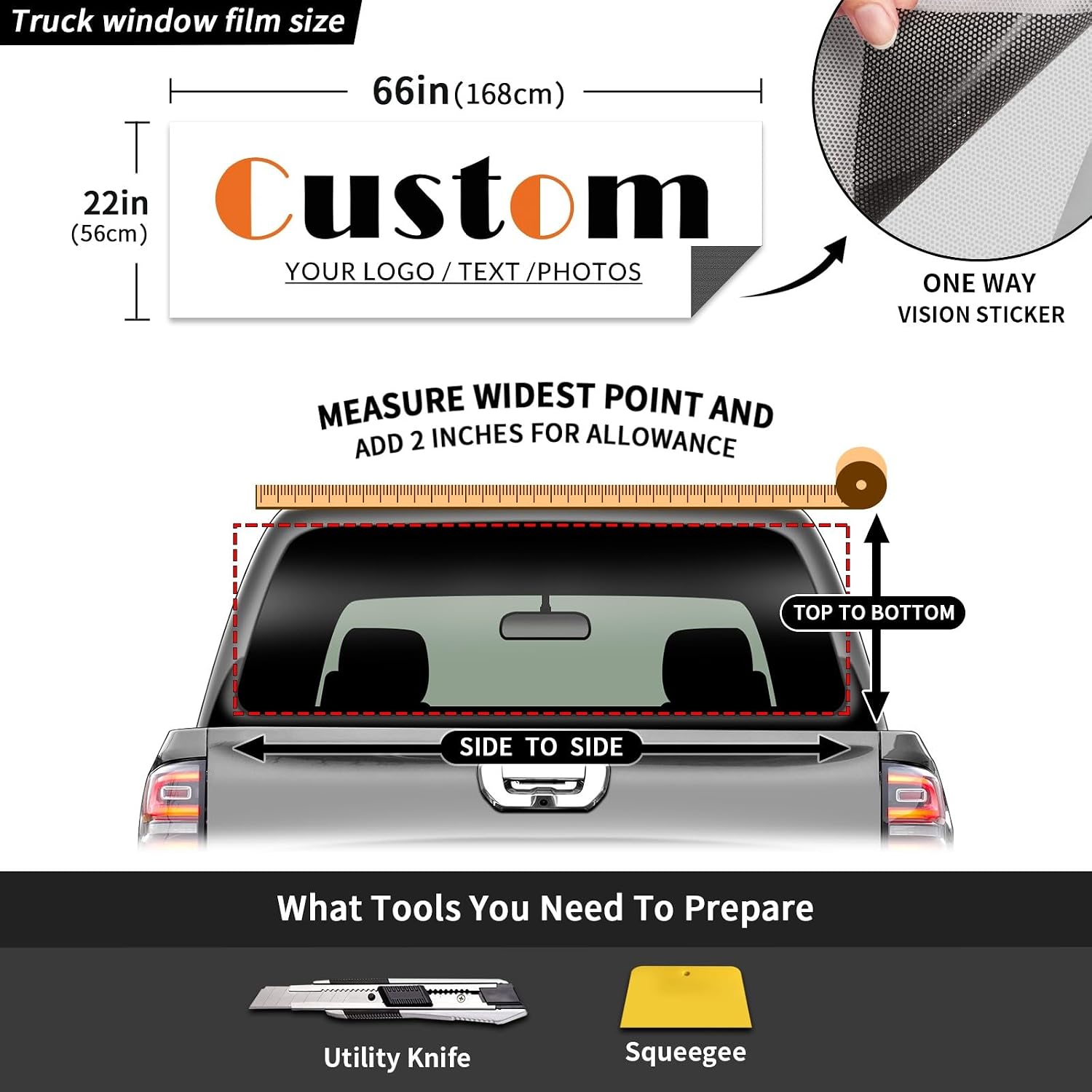Custom Rear Window Decal for Trucks, Personalized Universal See-Through Perforated Vinyl Window Film Customized Truck Back Window Decals Car Stickers Graphic Gift for Most Trucks SUV - 66X 22